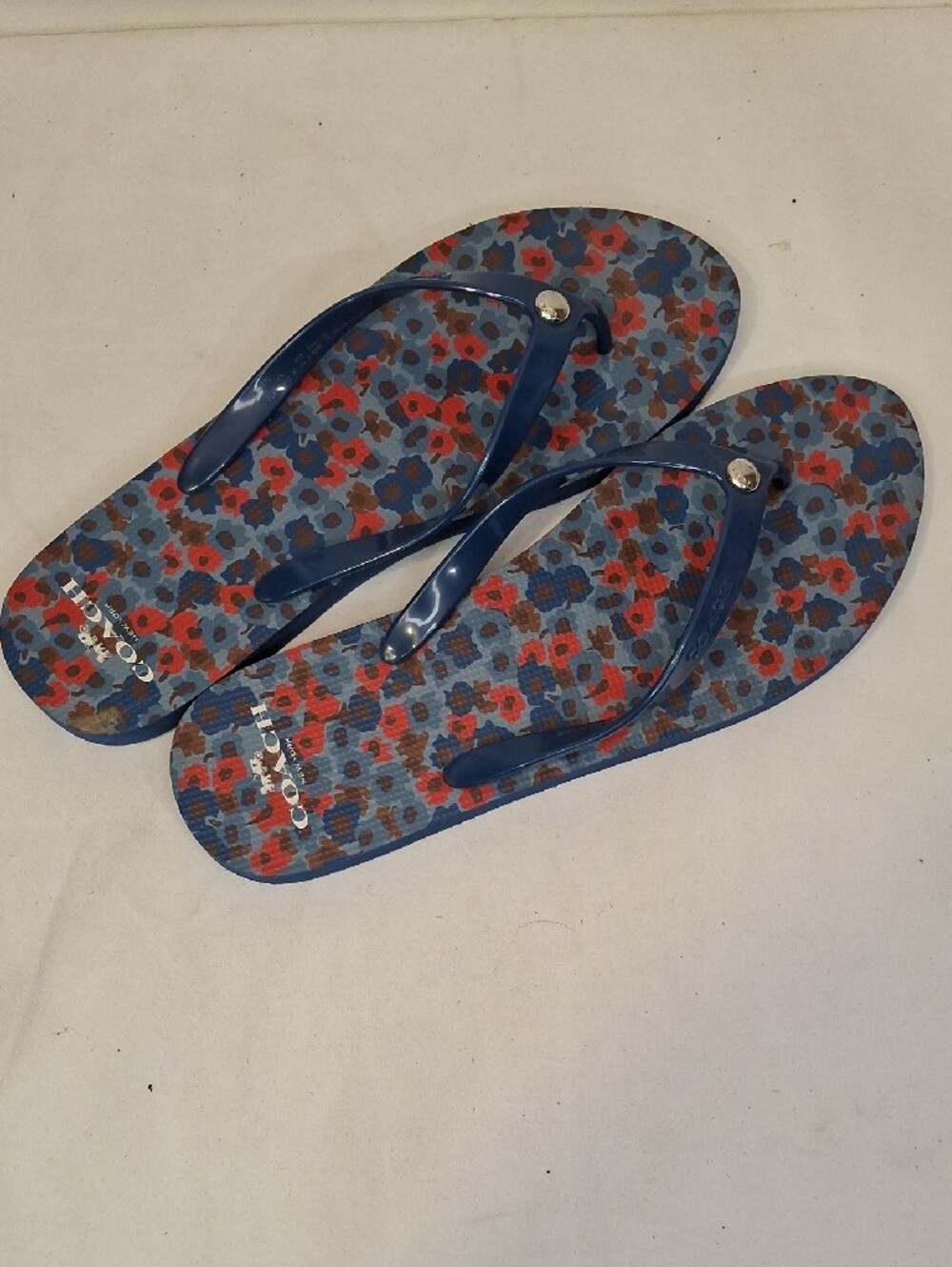 Coach Blue Floral Print Jelly Thong Flip Flops. Like New. - Picture 4 of 9